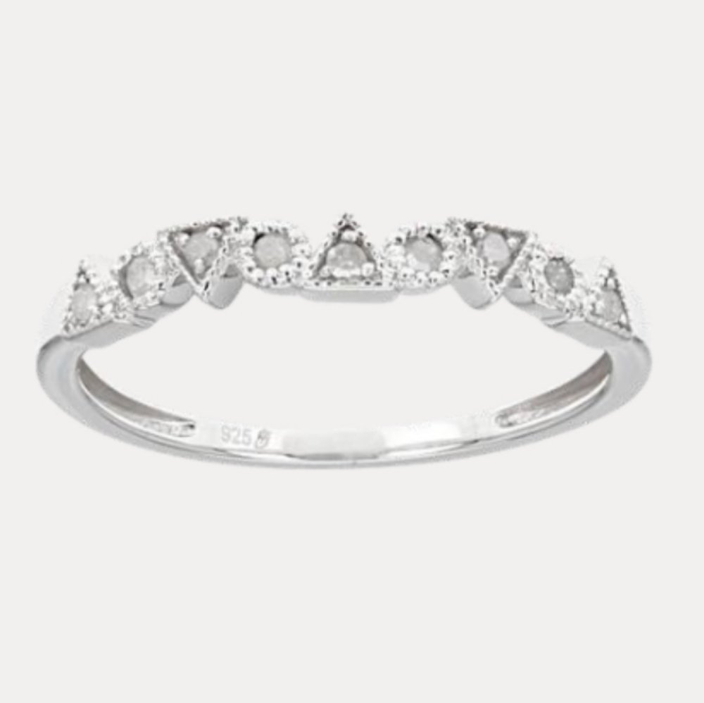 White Diamond Rhodium Over Sterling Silver Band Ring 0.10ctw